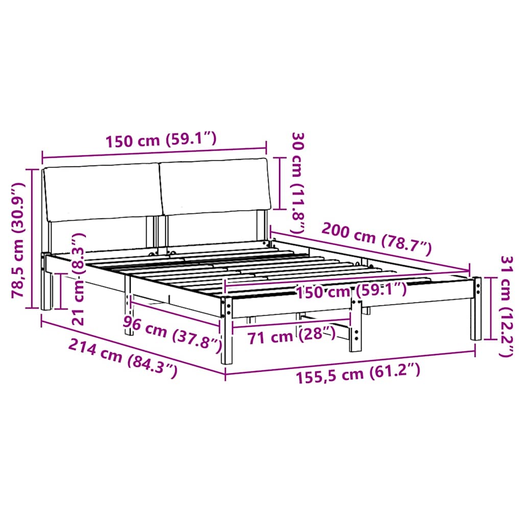 Bed frame Brown and dark grey 150 x 200 cm Solid pine wood
