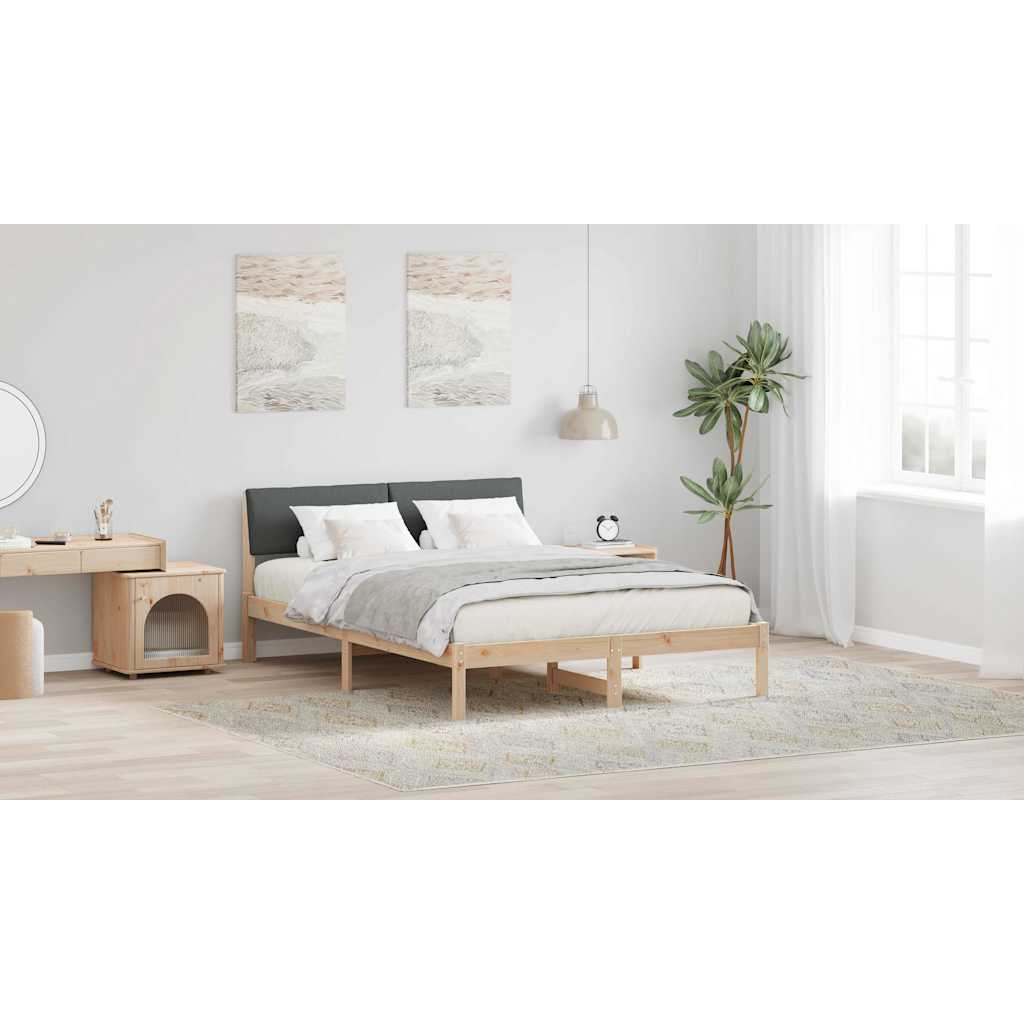 Bed frame Brown and dark grey 135 x 190 cm Solid pine wood