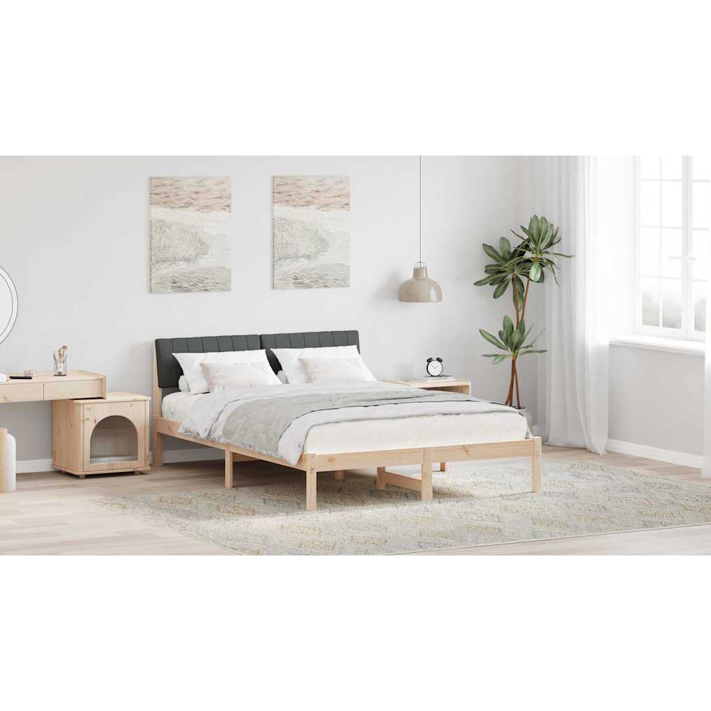 Bed frame Brown and dark grey 135 x 190 cm Solid pine wood
