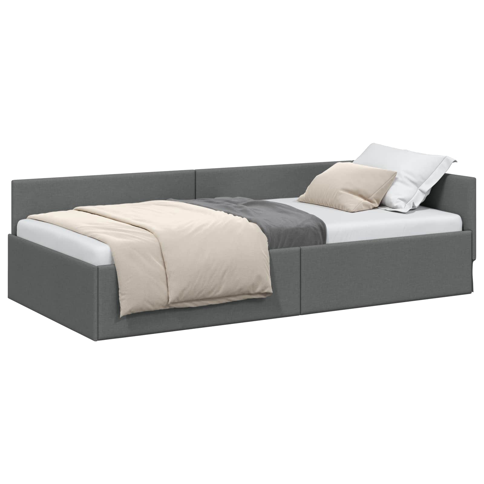 Corner Bed Frame with Headboard Dark Grey 90 cm x 190 cm Fabric