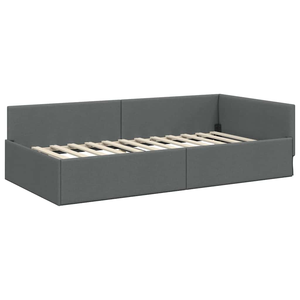 Corner Bed Frame with Headboard Dark Grey 90 cm x 190 cm Fabric