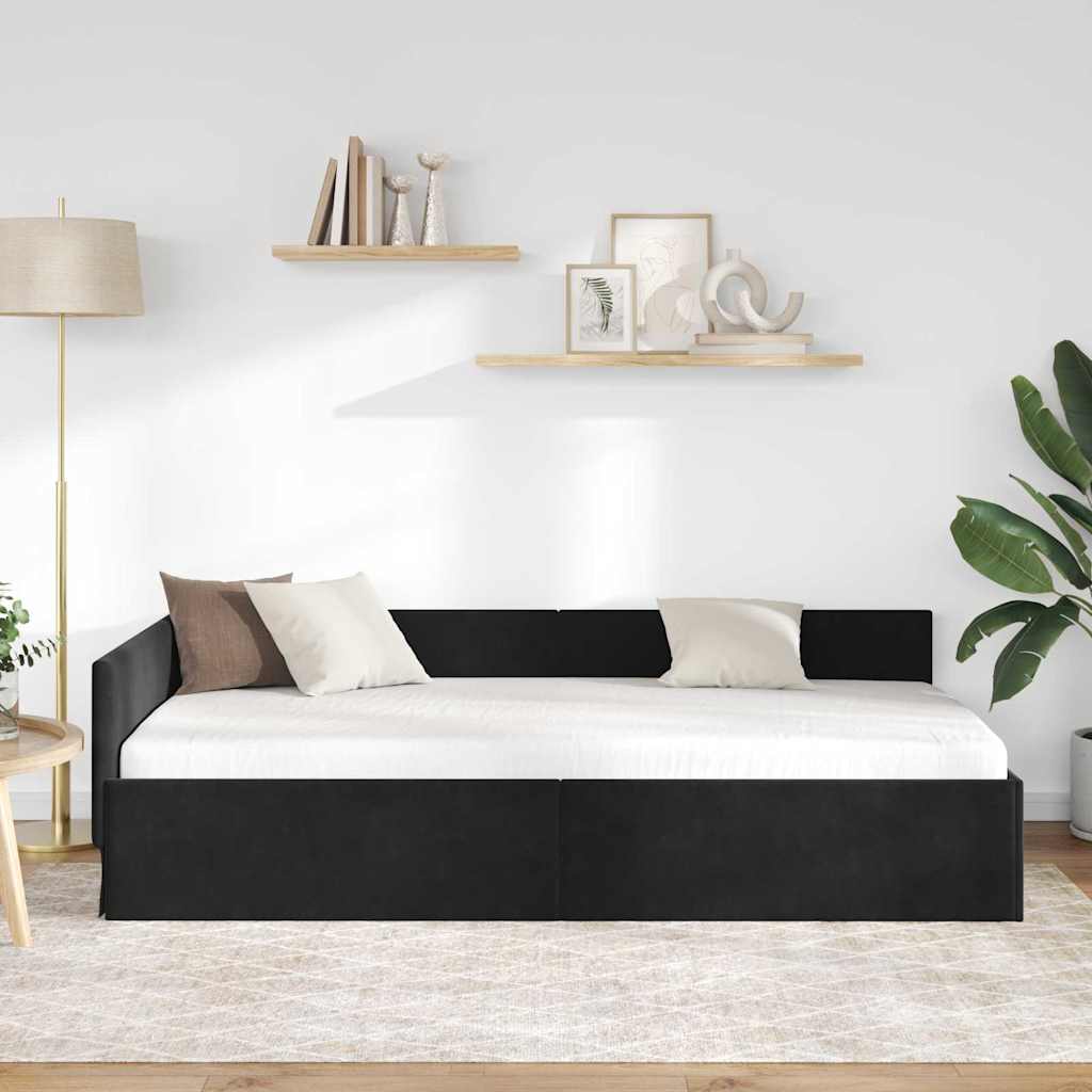 Corner Bed Frame with Headboard Black 90 cm x 190 cm Velvet