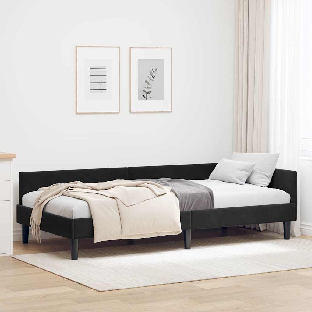Corner Bed Frame with Headboard Black 90 cm x 190 cm Velvet