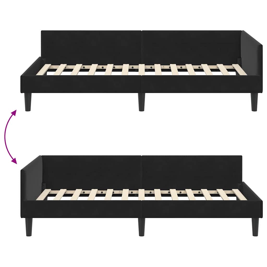 Corner Bed Frame with Headboard Black 90 cm x 190 cm Velvet
