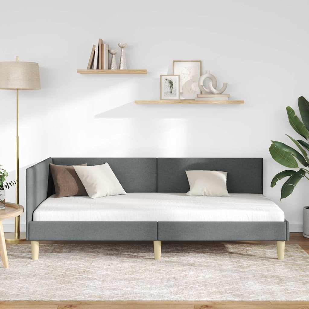 Corner Bed Frame Dark Grey 90 cm x 190 cm Fabric and Plywood