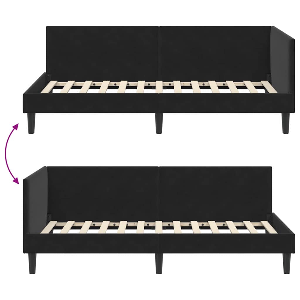 Corner Bed Frame with Headboard Black 90 cm x 190 cm Velvet