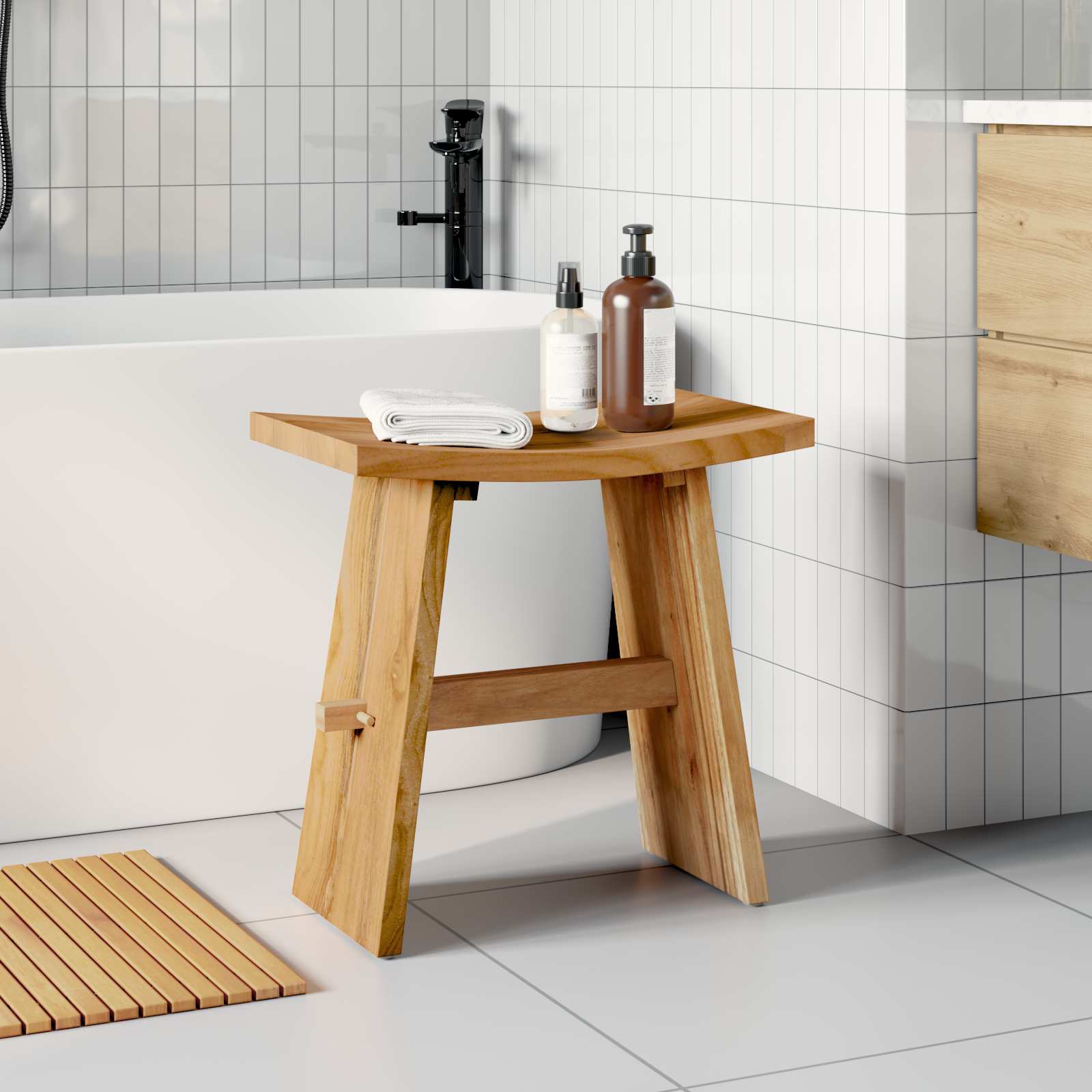 Bathroom Stool Brown 50 x 29.5 x 50.5 cm Solid Teak Wood