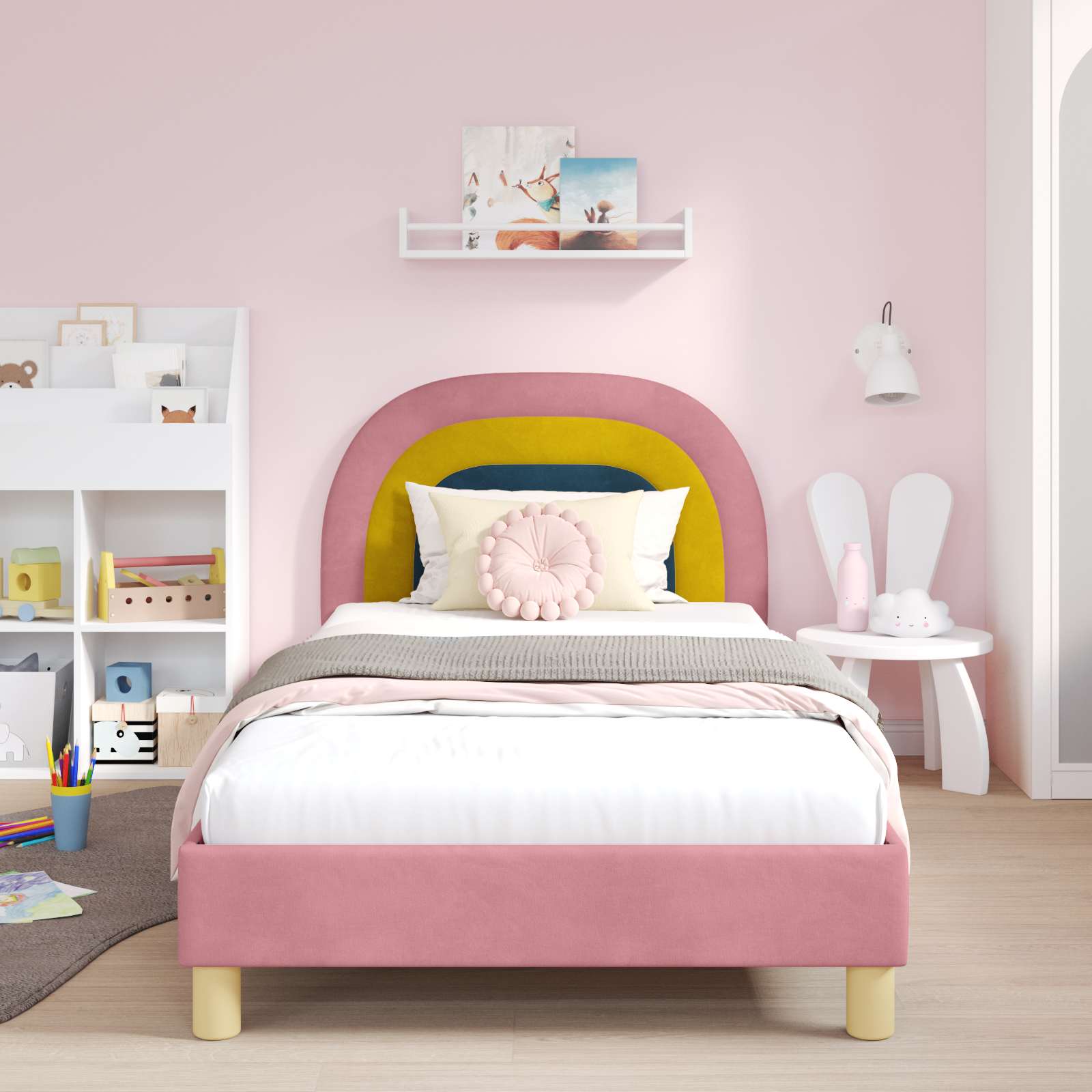 Kids'Bed Frame with Headboard Pink 90 x 190 cm Velvet