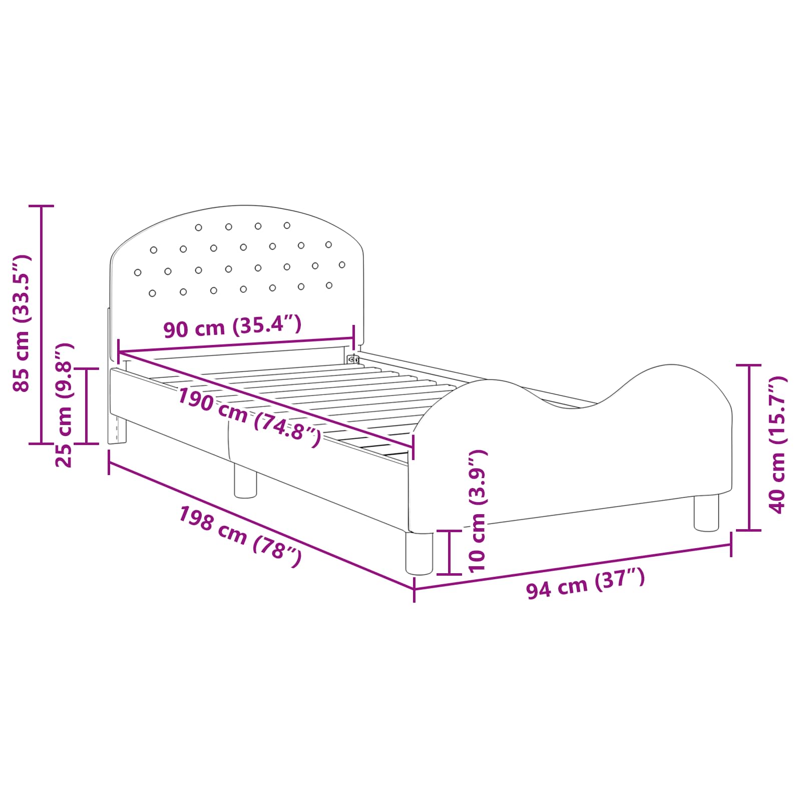 Kids'Bed Frame with Headboard Pink 90 x 190 cm Velvet