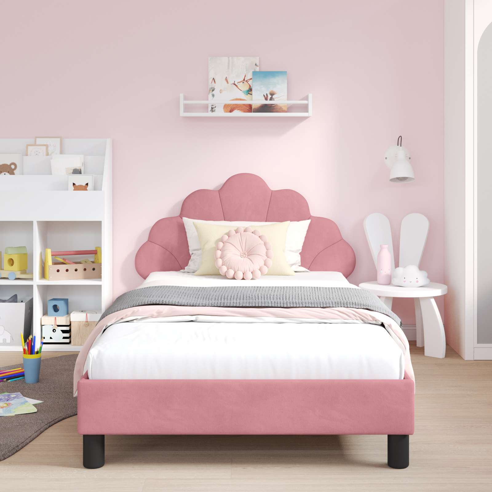 Kids'Bed Frame with Headboard Pink 90 x 190 cm Velvet