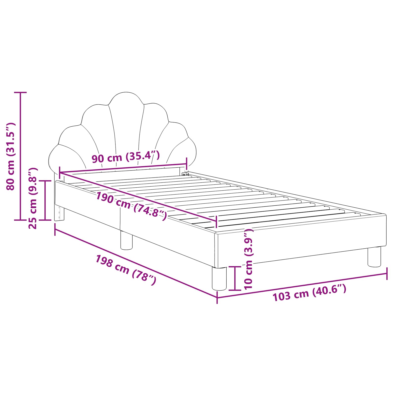Kids'Bed Frame with Headboard Pink 90 x 190 cm Velvet