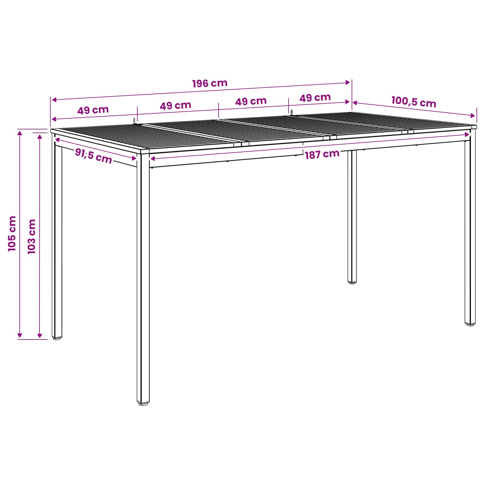 Garden Bar Table Natural and Black 196 x 100.5 x 105 cm