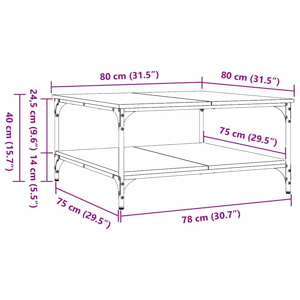 Coffee Table Black oak 80 x 80 x 40 cm Engineered Wood