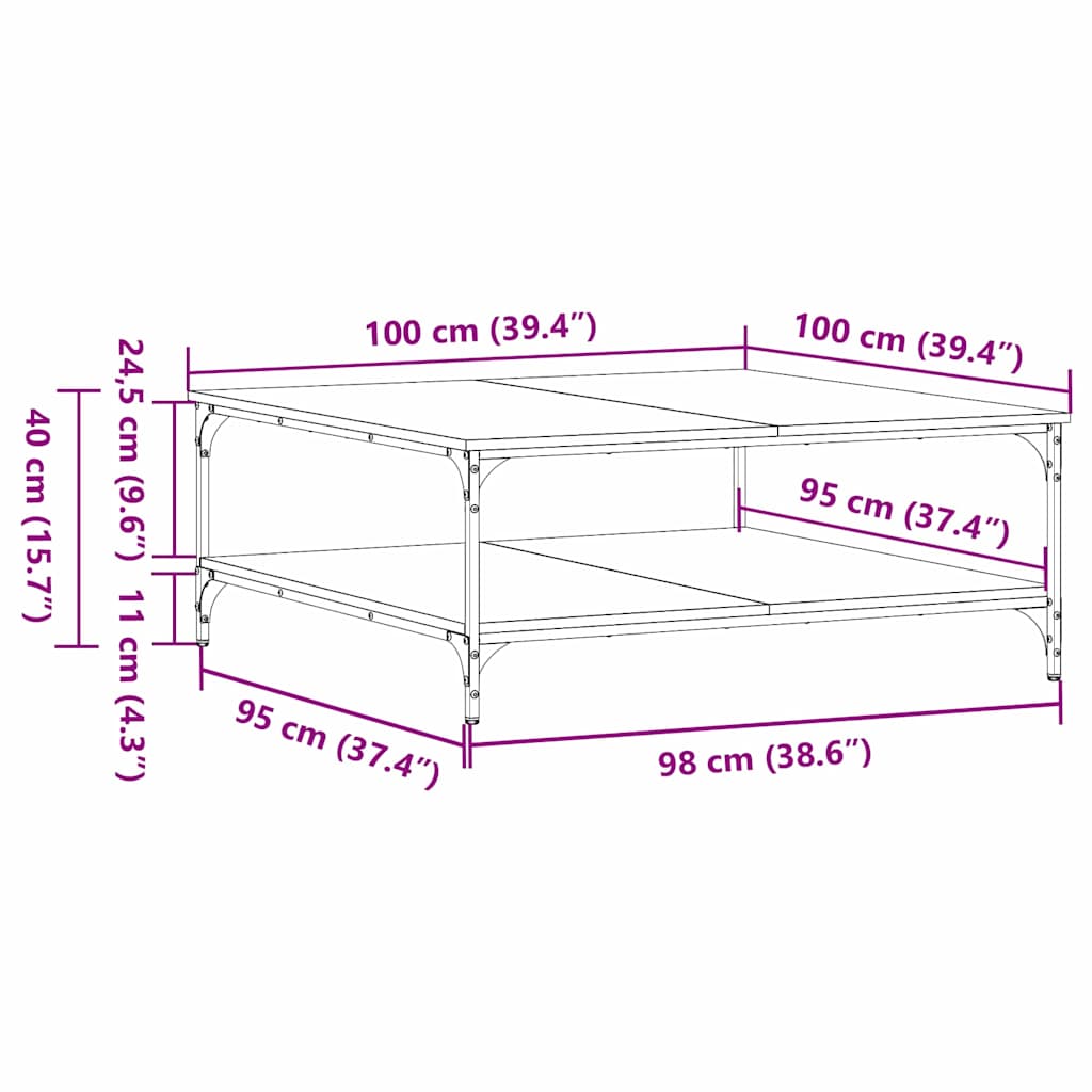Coffee Table Black oak 100 x 100 x 40 cm Engineered Wood