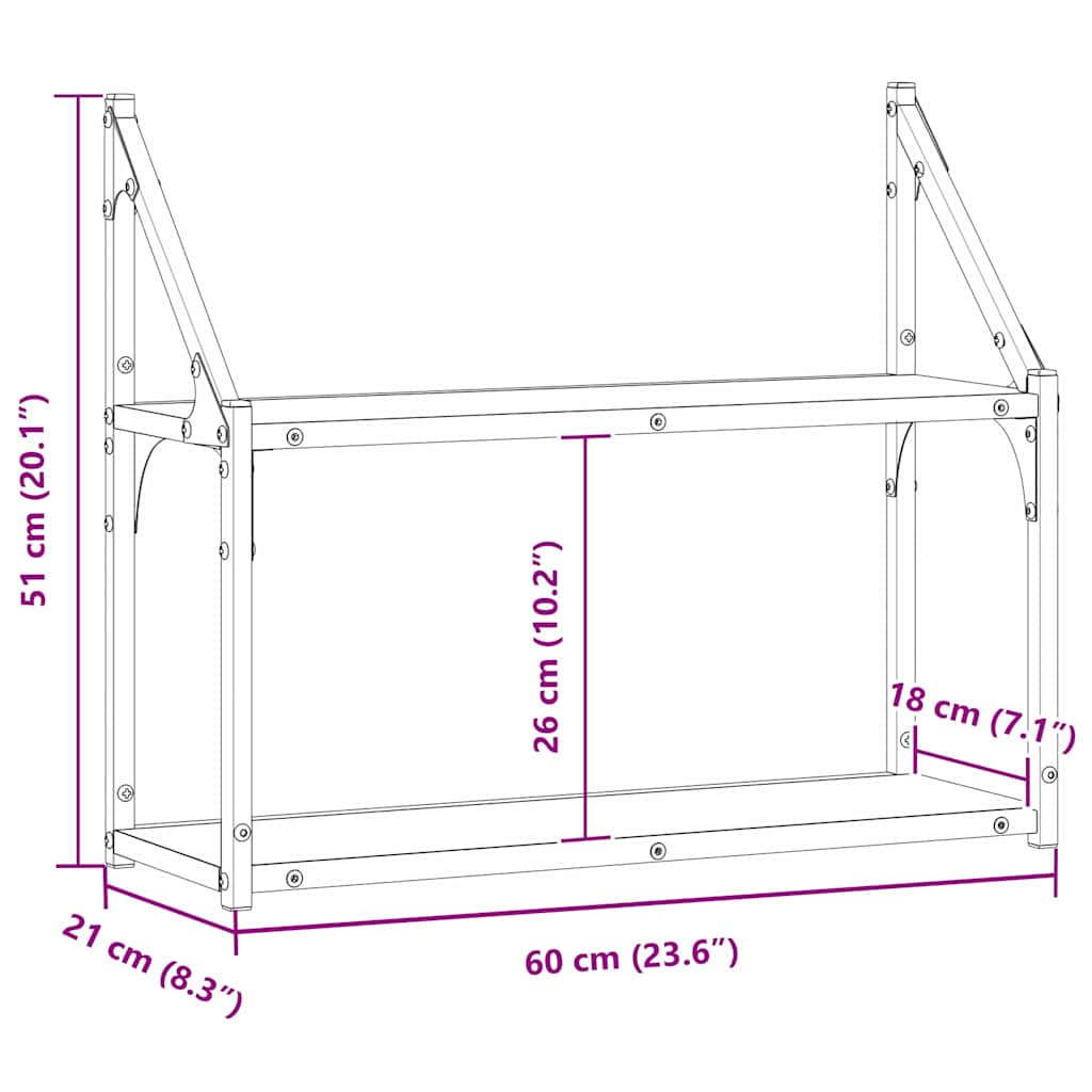 Wall Shelf with Shelf Black oak 60 x 21 x 51 cm Engineered Wood