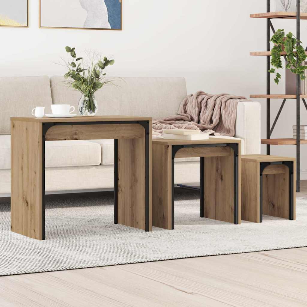 Coffee Table 3 pcs Artisan Oak 60 x 35 x 56 cm Engineered wood