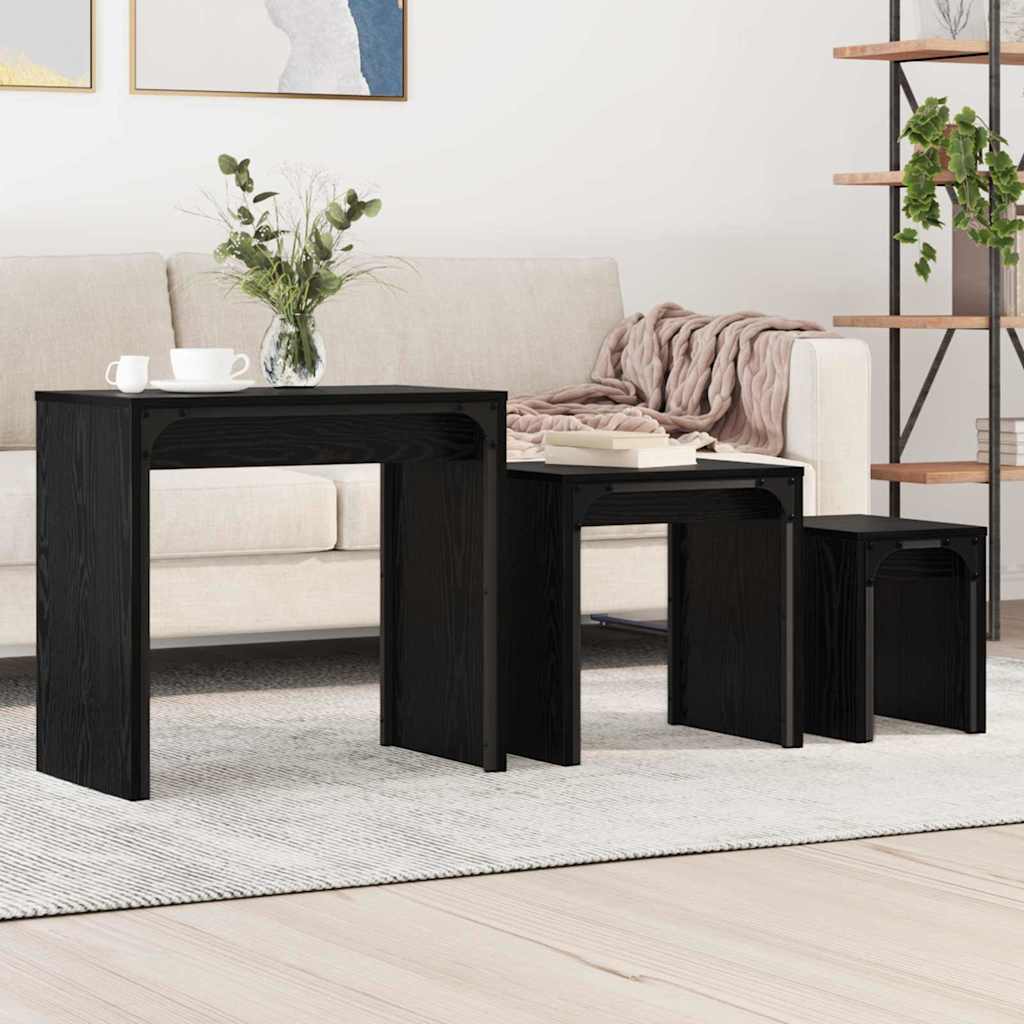 Coffee Table 3 pcs Black Oak 60 x 35 x 56 cm Engineered wood