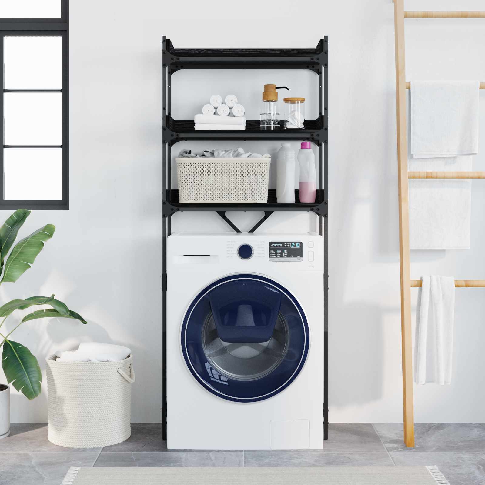 Washing Machine Shelf with Shelf Black 0ak 67 x 25 x 163 cm