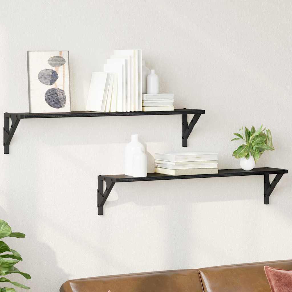 Wall Shelves 2 pcs Black Oak 80 x 15 x 15,5 cm Engineered Wood