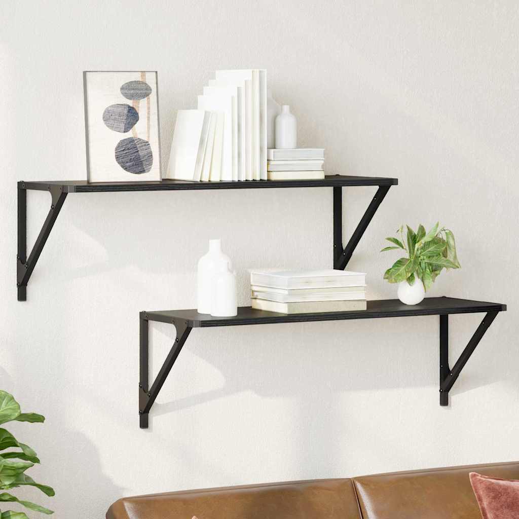 Wall Shelves 2 pcs Black Oak 80 x 25 x 25,5 cm Engineered Wood