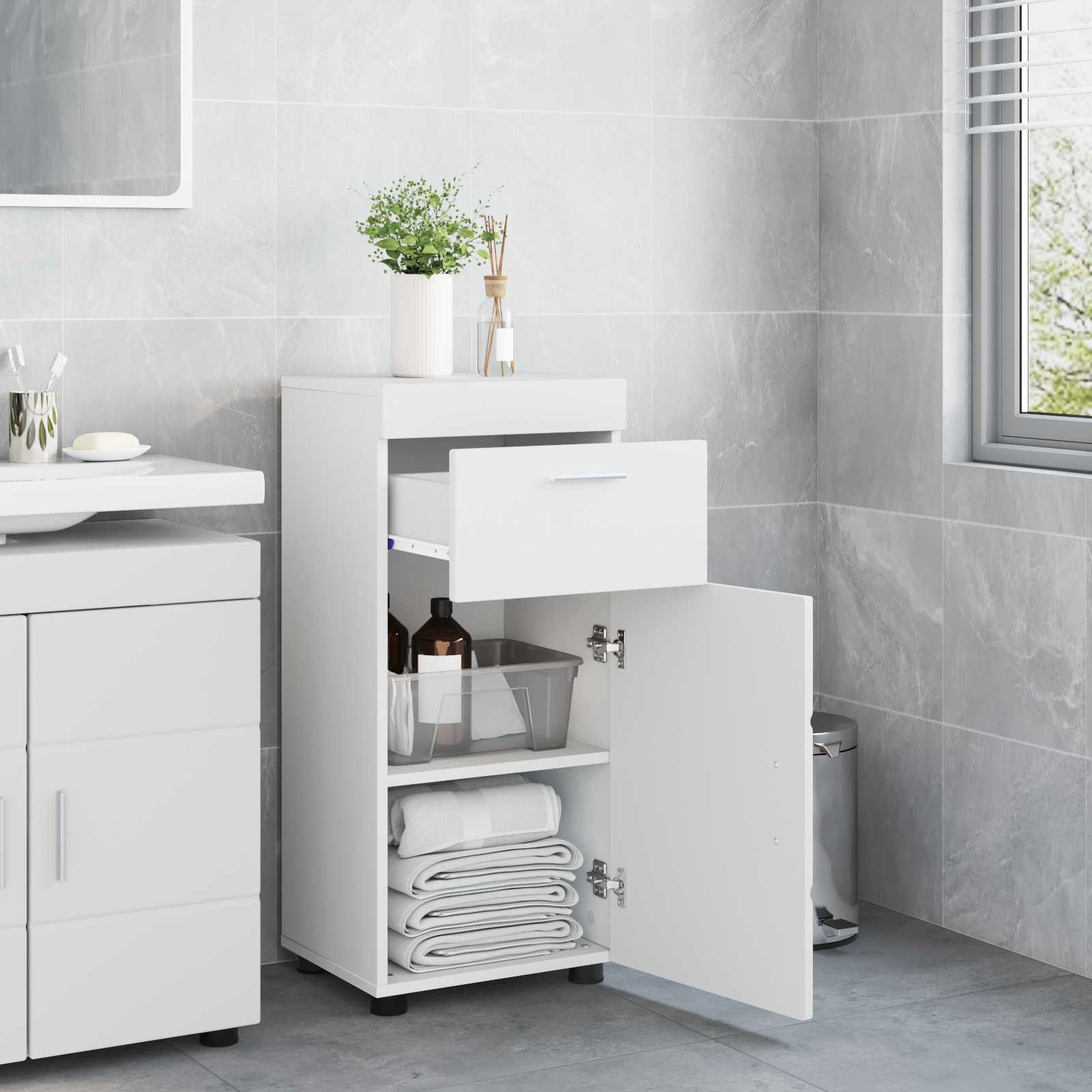 Bathroom Cabinet Set with Drawer TULUM White 37 x 31,5 x 82 cm