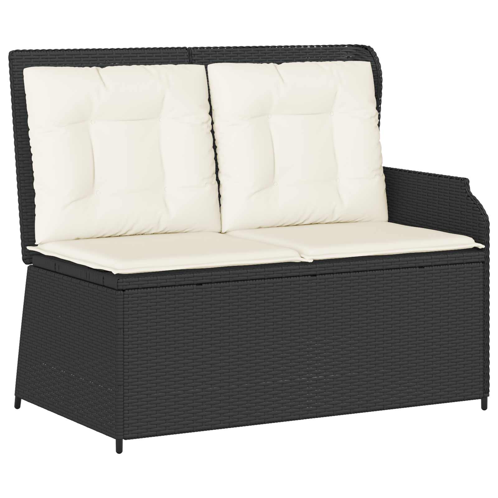 Garden Bench with Cushion Black and Cream White Poly Rattan