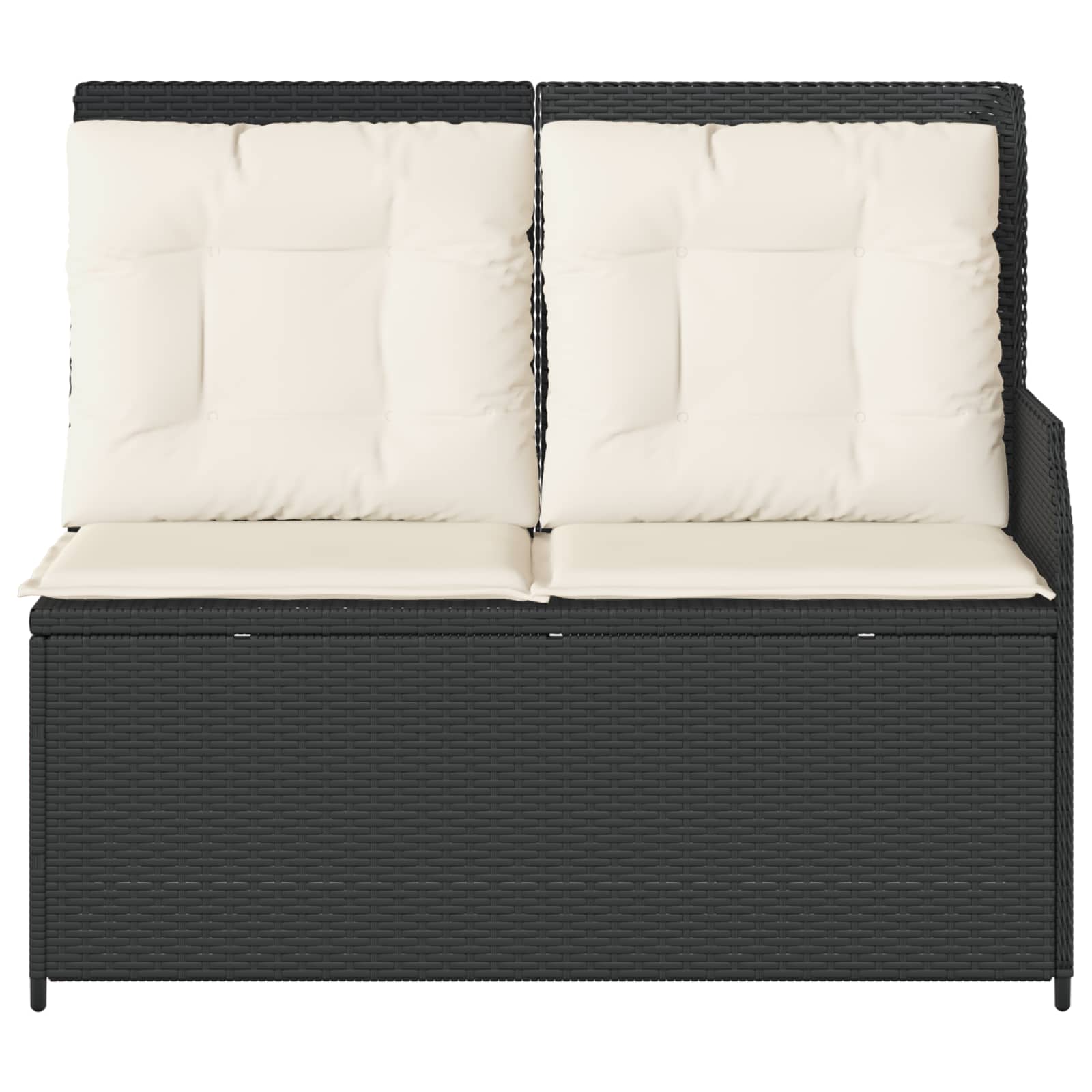 Garden Bench with Cushion Black and Cream White Poly Rattan