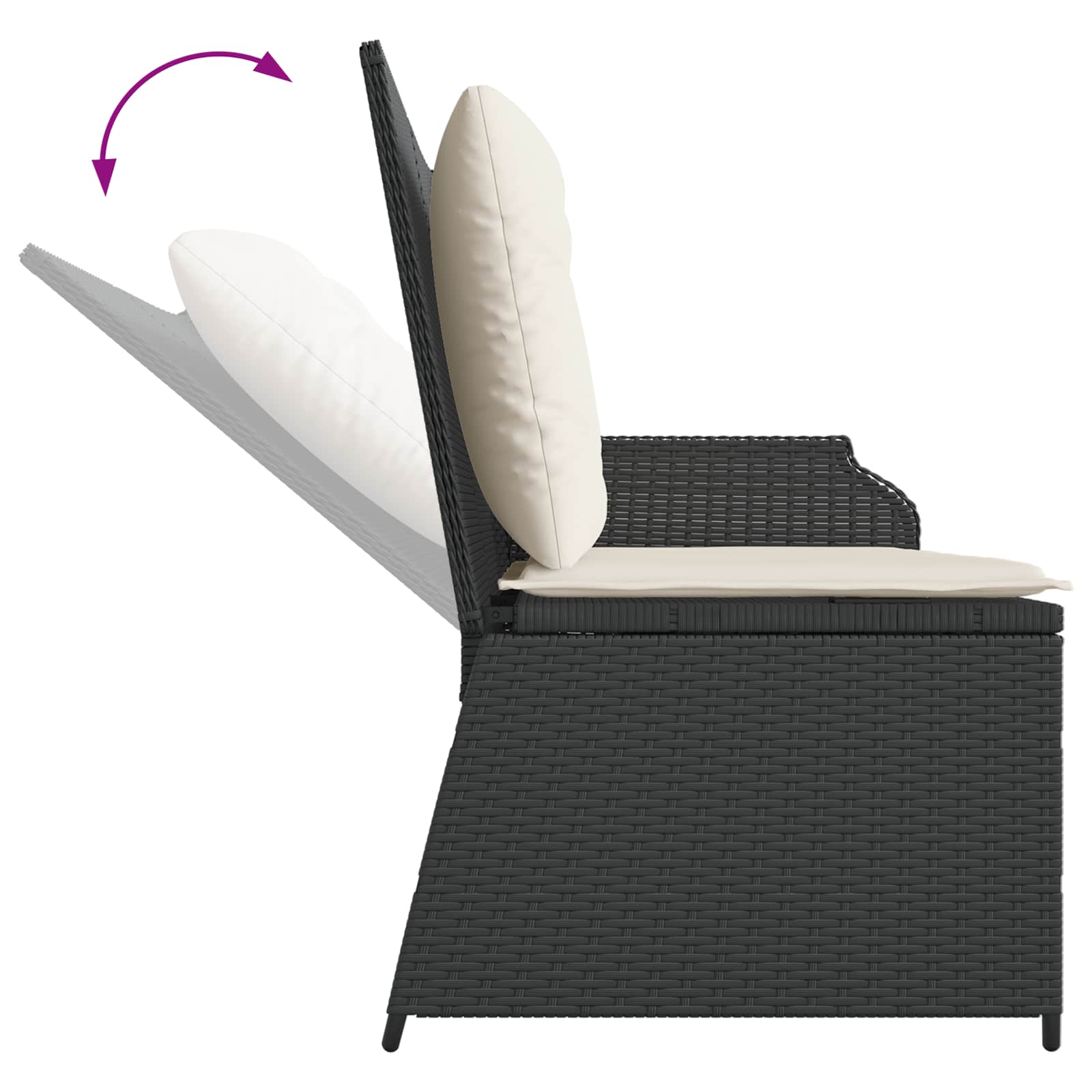Garden Bench with Cushion Black and Cream White Poly Rattan