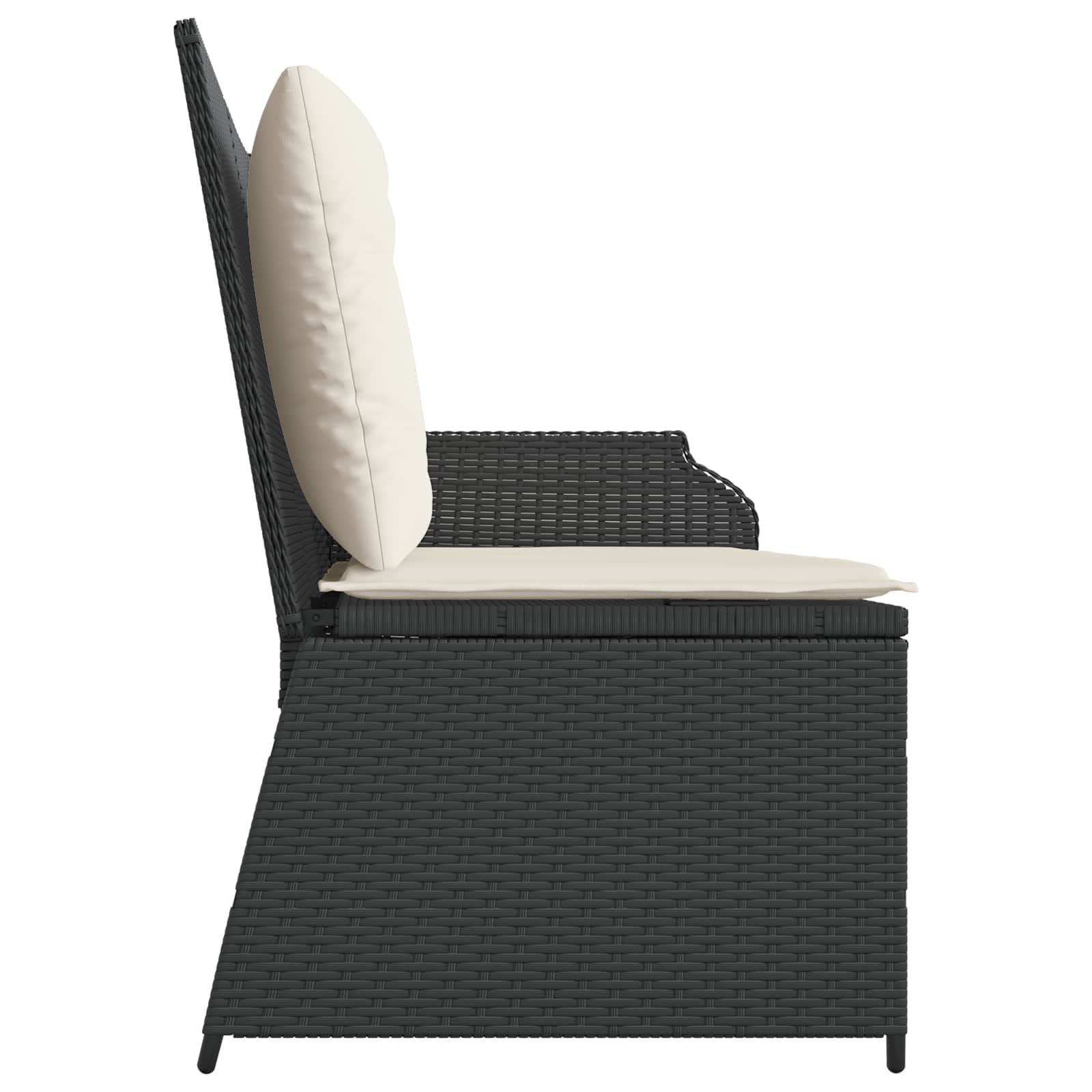 Garden Bench with Cushion Black and Cream White Poly Rattan