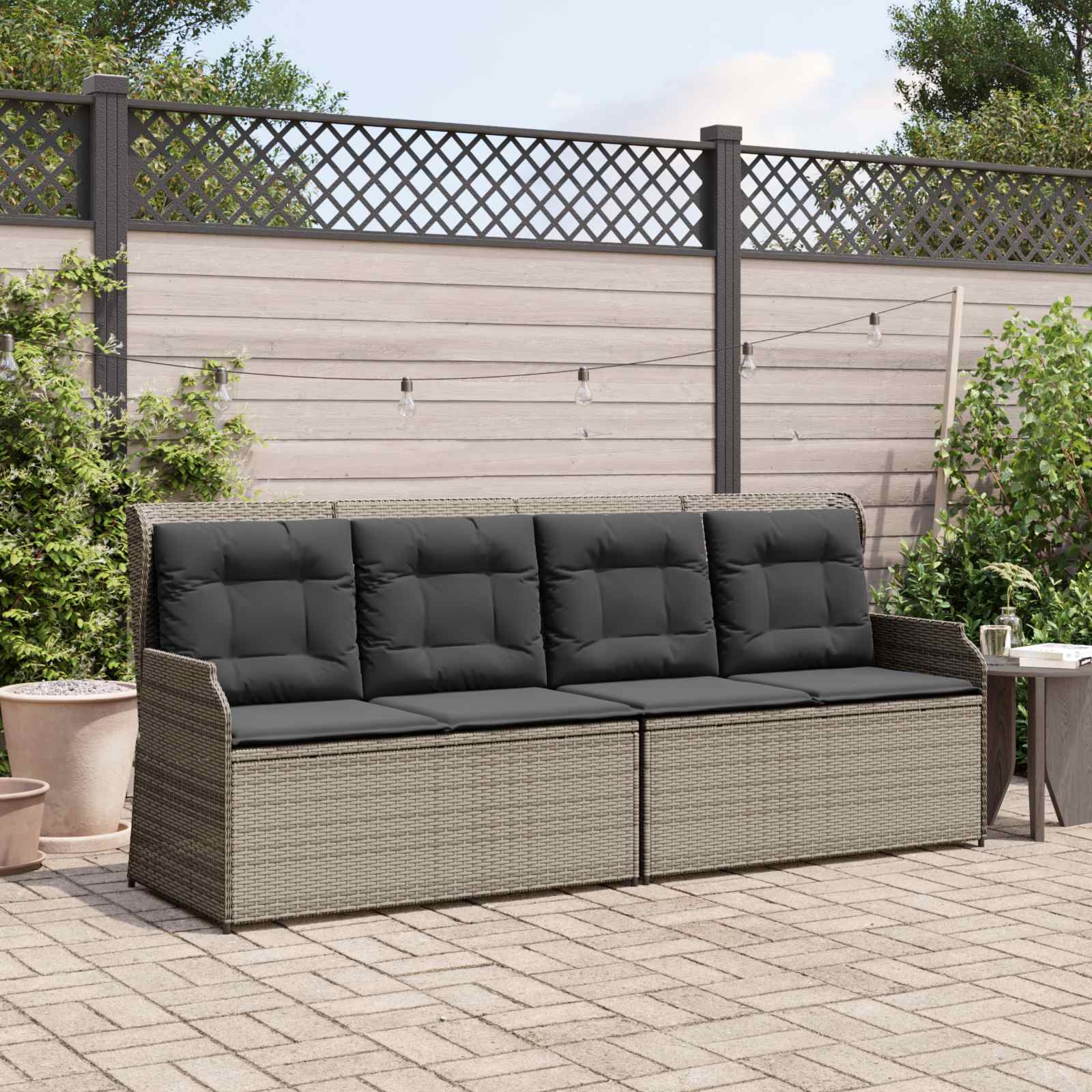 Garden Bench with Cushion Grey Poly Rattan