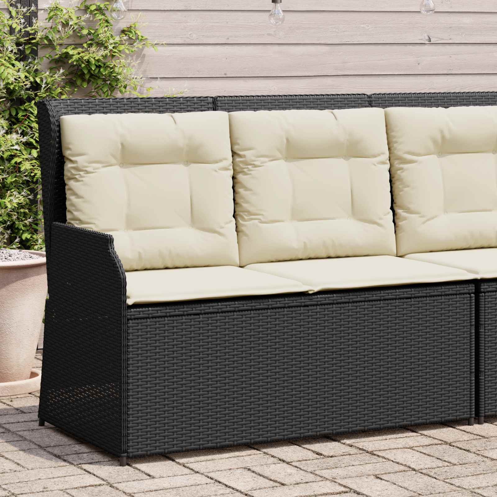 Garden Bench Black Poly Rattan