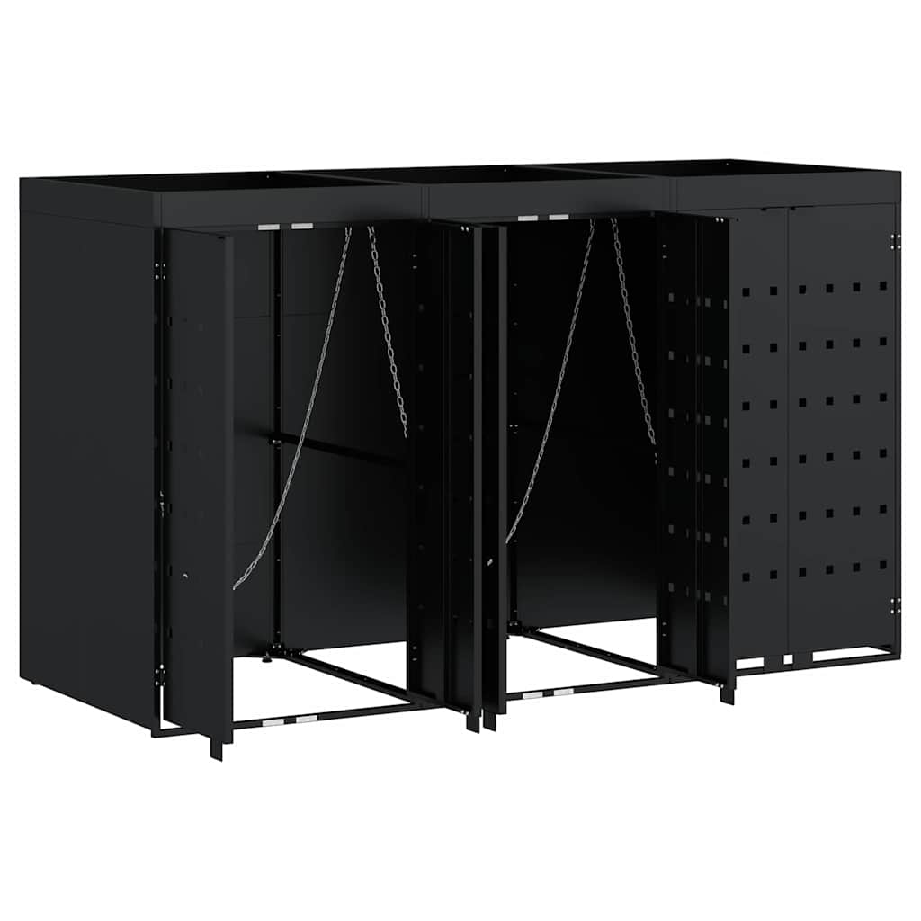 Wheelie Bin Storage for 3 Bins Black 204 x 77,5 x 121,5 cm