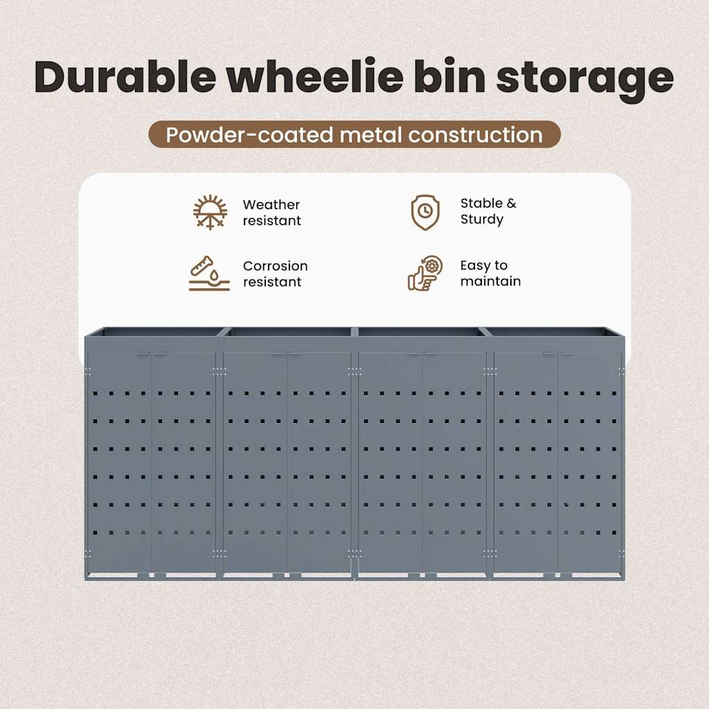 Wheelie Bin Storage for 4 Bins Light Grey 272 x 77,5 x 121,5 cm