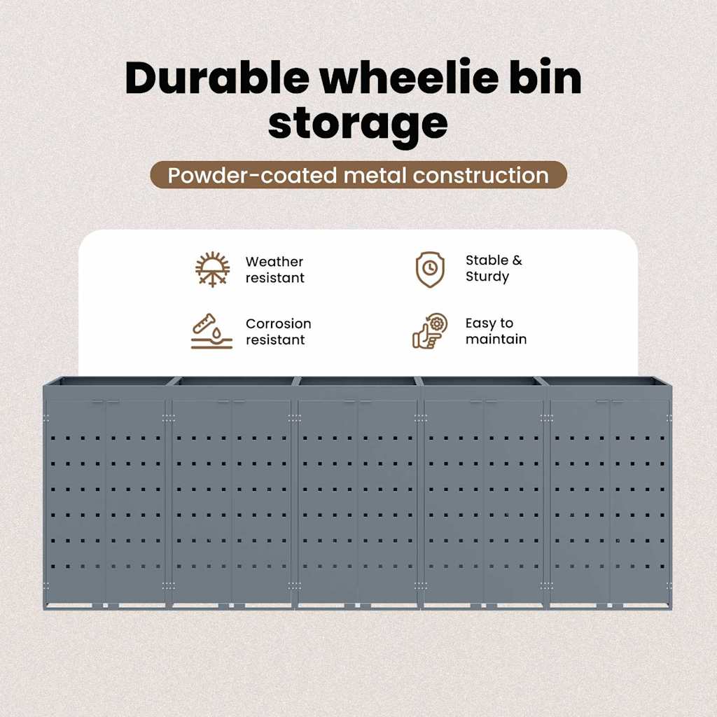 Wheelie Bin Storage for 5 Bins Light Grey 340 x 77,5 x 121,5 cm