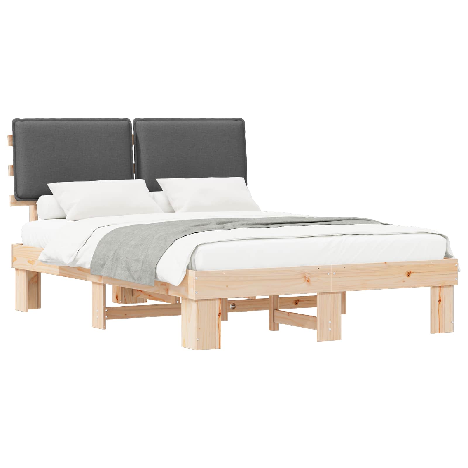 Bed Frame with Upholstered Headboard Dark Grey 135 x 190 cm