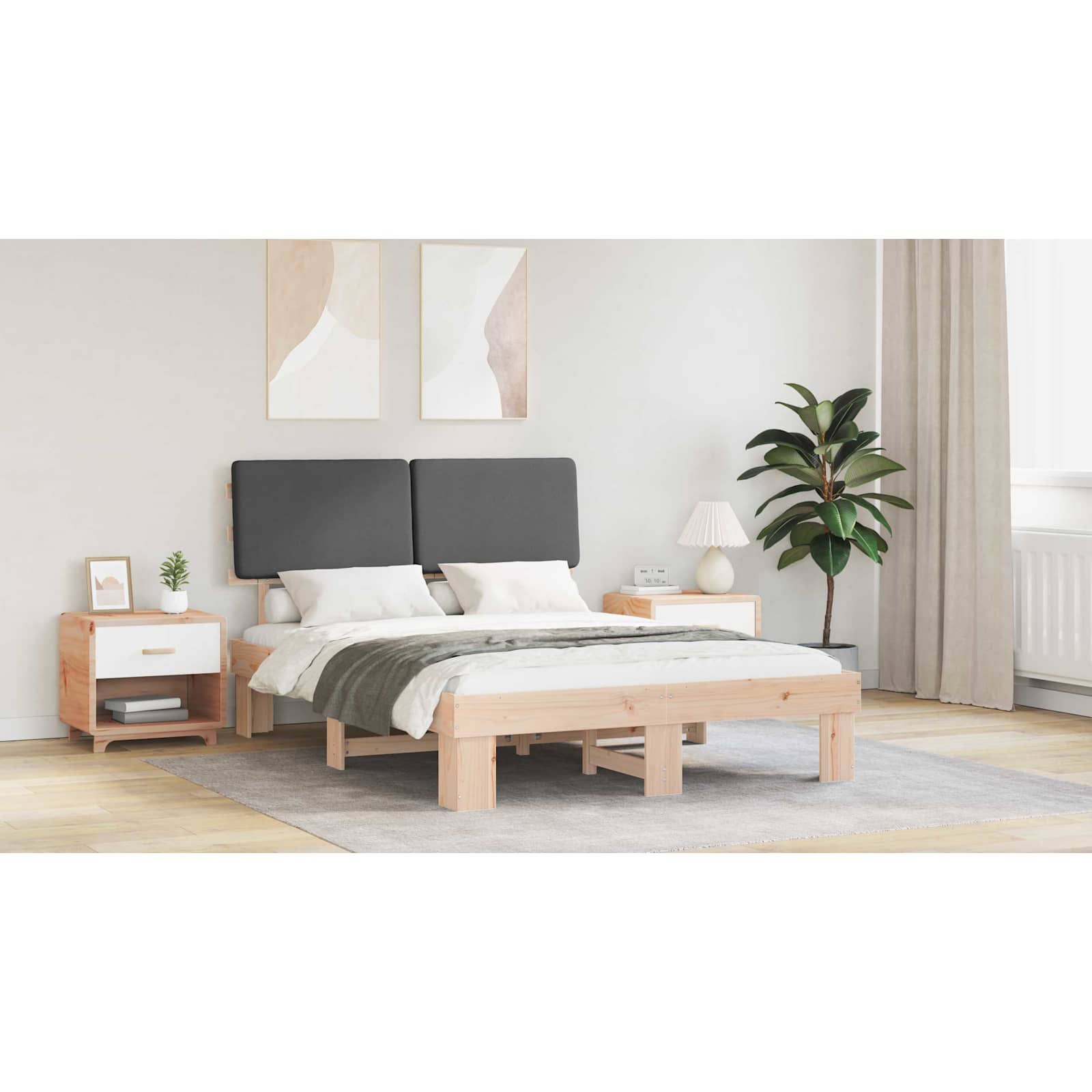 Bed Frame with Upholstered Headboard Dark Grey 150 x 200 cm