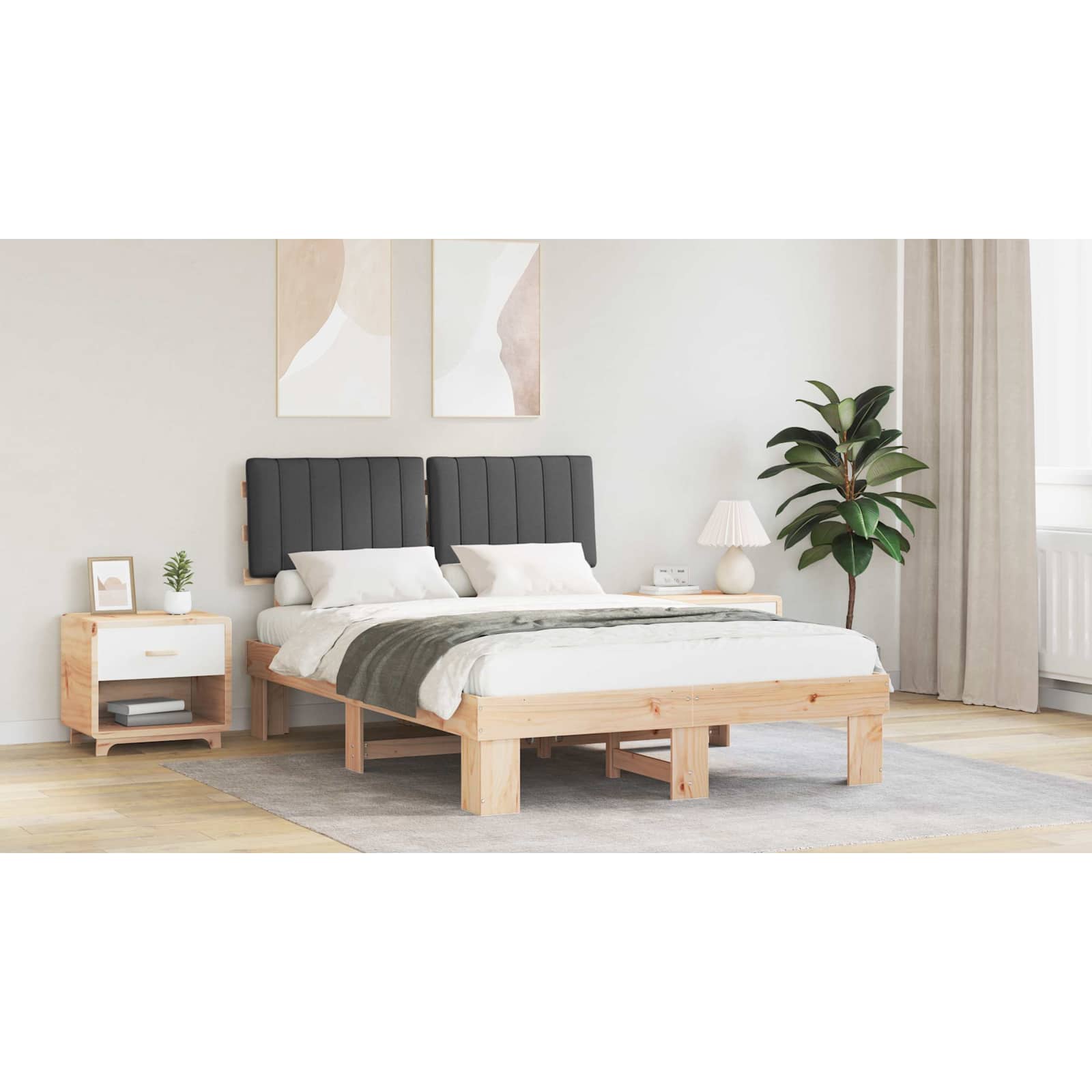 Bed Frame with Upholstered Headboard Dark Grey 135 x 190 cm