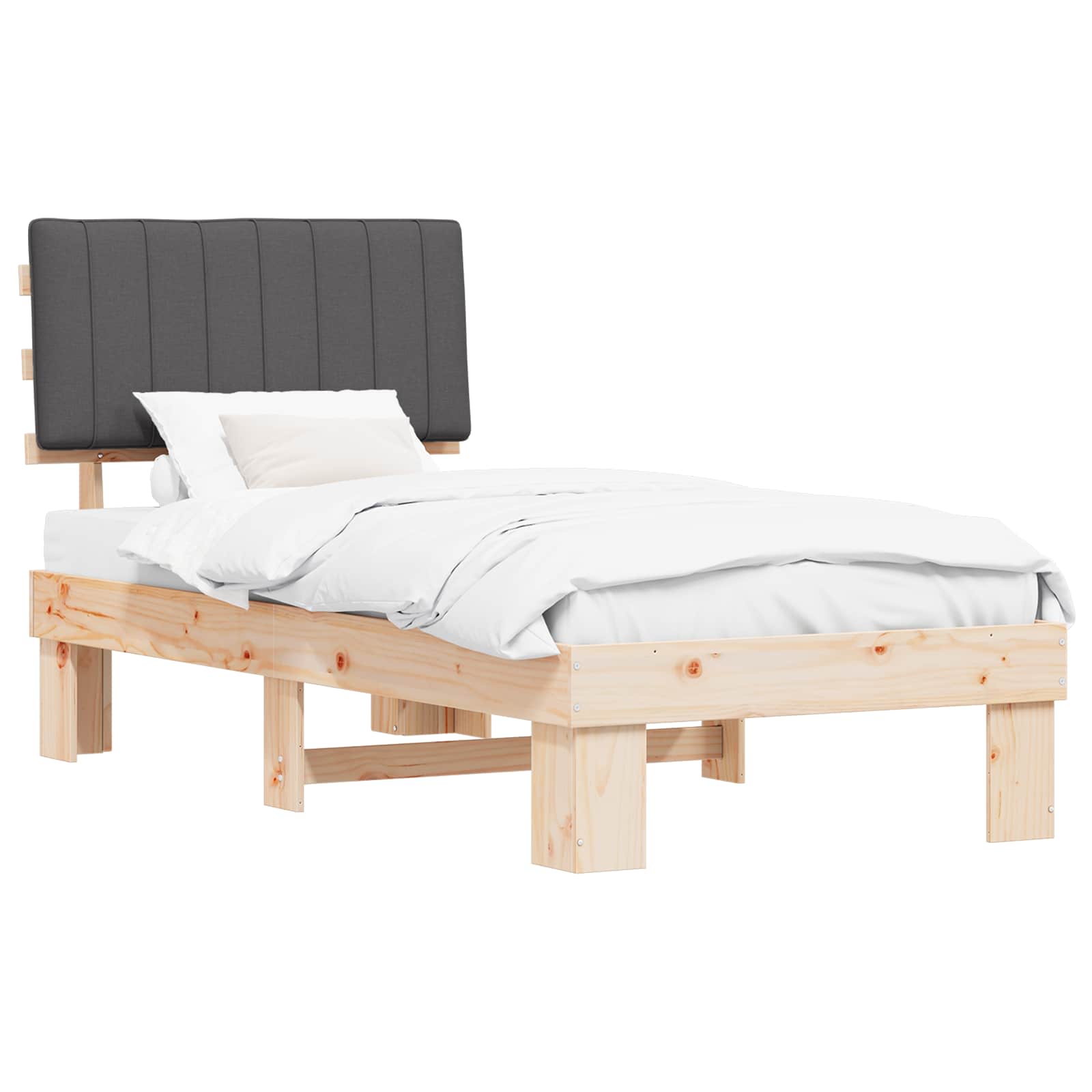 Bed Frame with Upholstered Headboard Dark Grey 90 x 190 cm