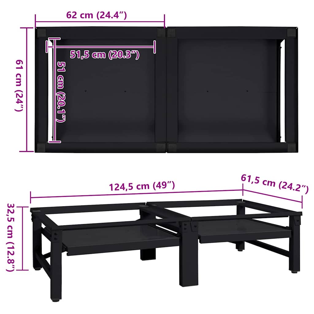 Washing Machine Pedestal 2 pcs Black 124.5 x 61.5 x 32.5 cm