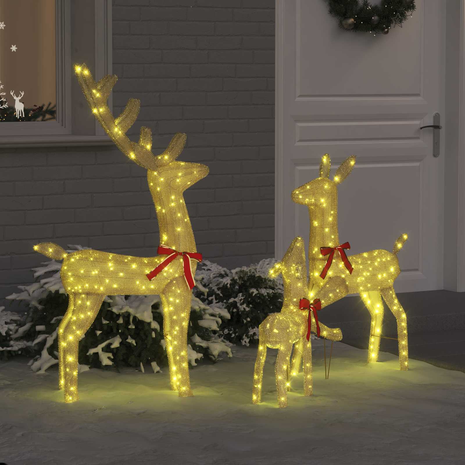 Reindeer Family 3 pcs Warm white 68 x 26 x 127 cm Fabric