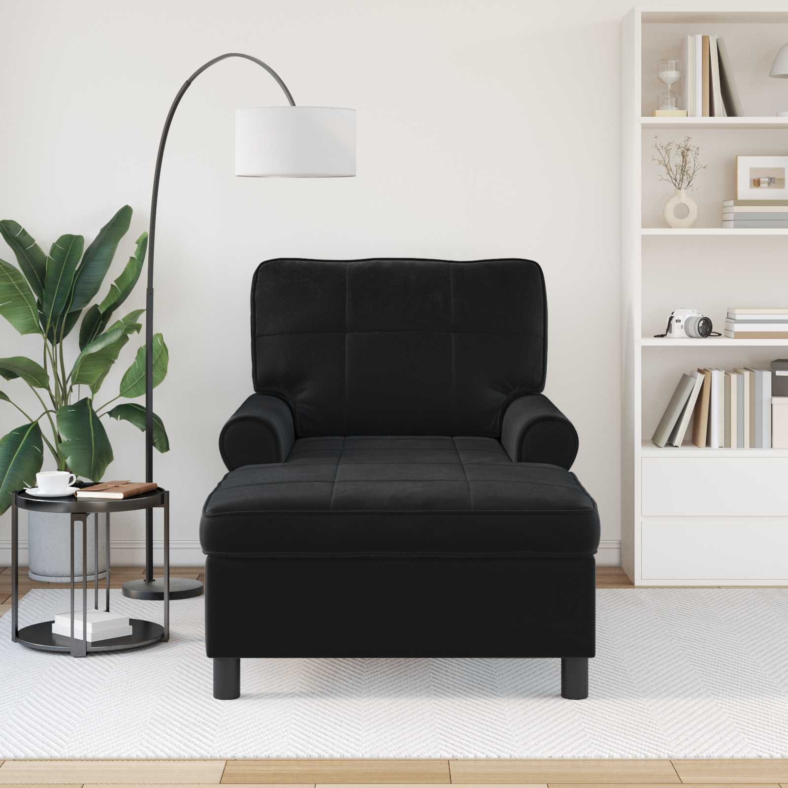 Lounge Chair with Cushion Black 91 x 157 x 91 cm Velvet