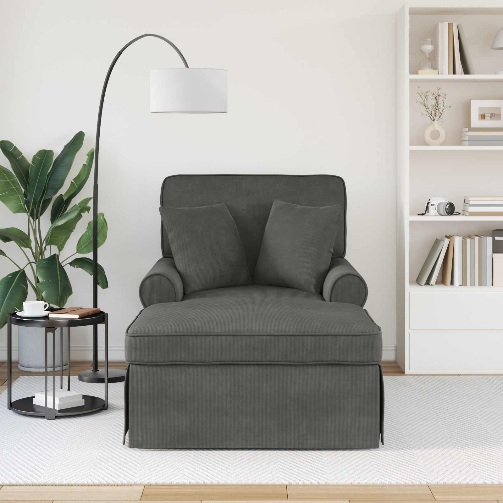 Chaise Lounge with Skirt 3 pcs Dark Grey Corduroy Fabric