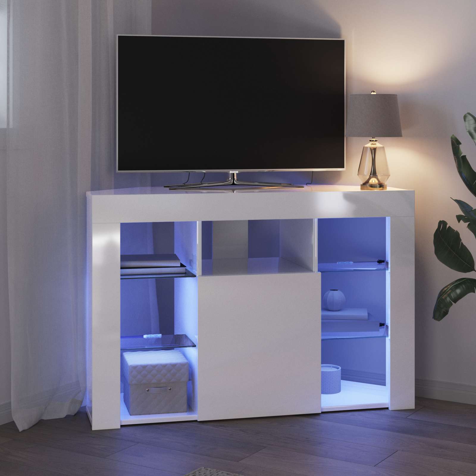 Corner LED TV Cabinet 100x40x68cm High gloss White