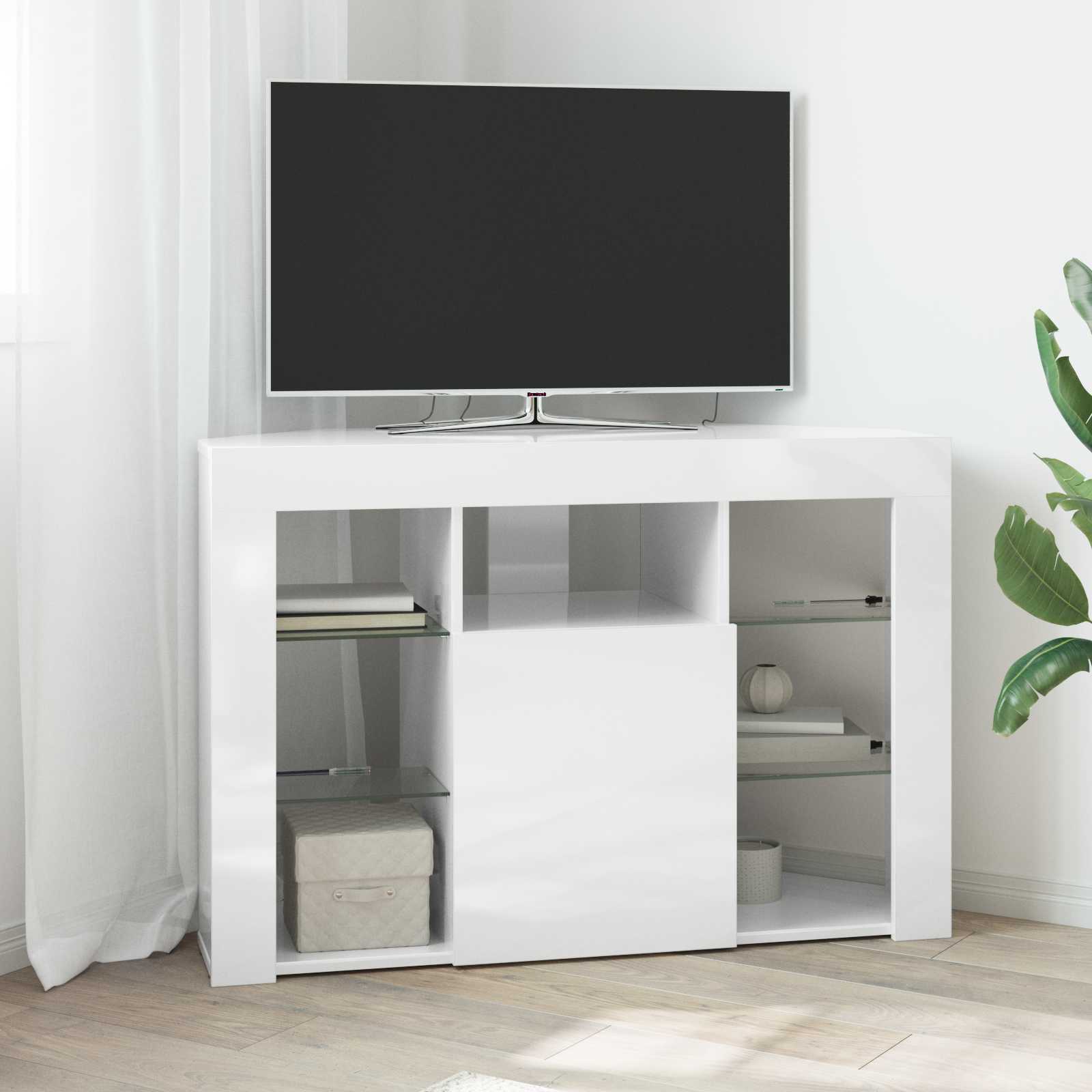 Corner LED TV Cabinet Wall-mounted High gloss White 100x40x68cm