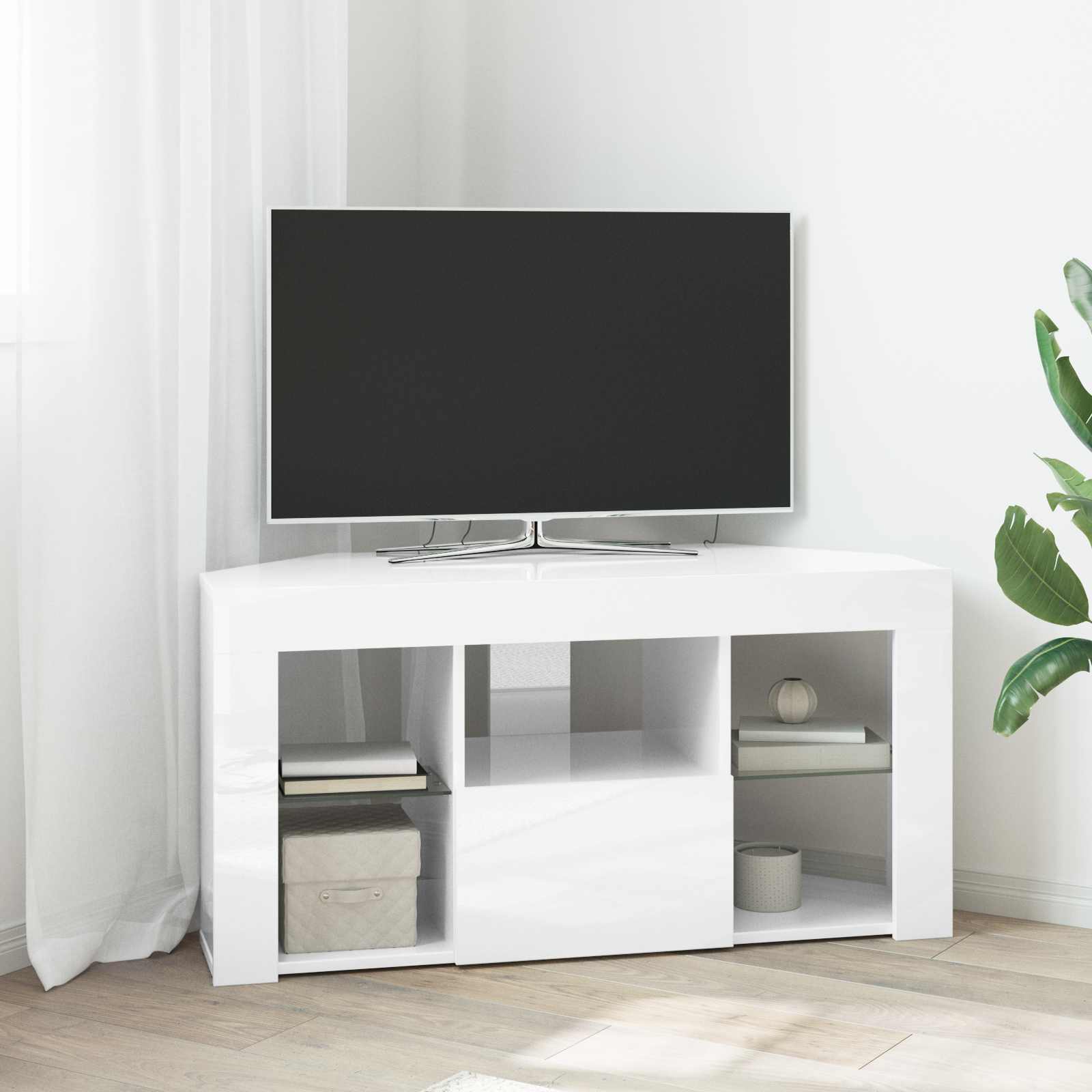 Corner LED TV Cabinet 100 x 40 x 50 cm High gloss White