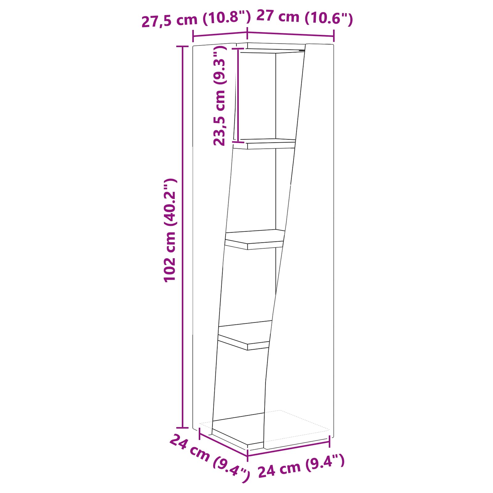Corner Cabinet 27,5x27x102cm Engineered Wood High Gloss White