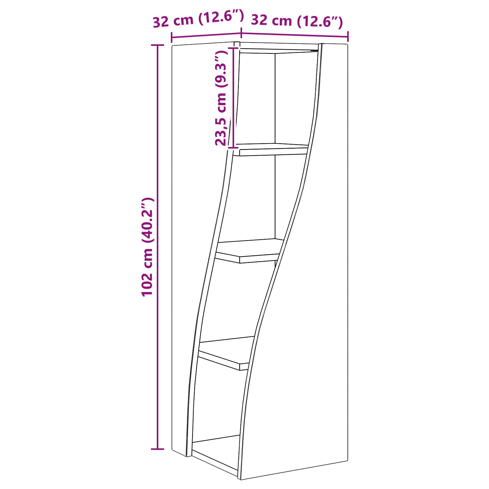 Corner Cabinet 32x32x102cm Engineered Wood High Gloss White