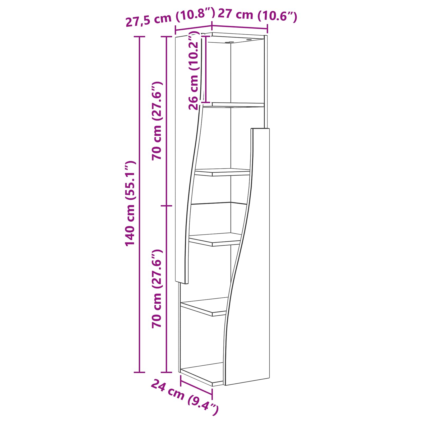 Corner Cabinet 27,5x27x140cm Engineered Wood High Gloss White