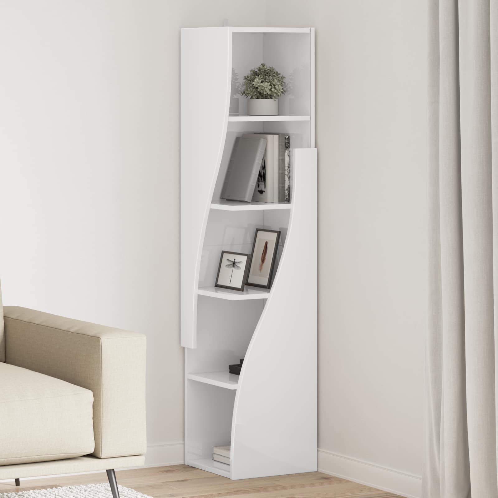 Corner Cabinet 32x32x140cm Engineered Wood High Gloss White