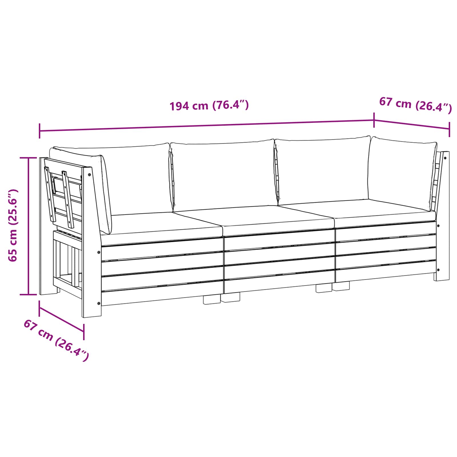 Outdoor Sofa Set with Cushion 3 Piece Brown Solid Acacia Wood